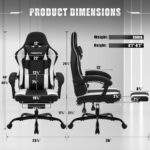Gaming Chair for Adults and Teens, Ergonomic Leather Video Game Chairs with Footrest, Wide Seat, Reclining Back, Neck & Lumbar Support, Adjustable Swivel Computer Desk Chair, Black/White - Image 3