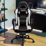 Gaming Chair for Adults and Teens, Ergonomic Leather Video Game Chairs with Footrest, Wide Seat, Reclining Back, Neck & Lumbar Support, Adjustable Swivel Computer Desk Chair, Black/White - Image 4
