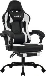 Gaming Chair for Adults and Teens, Ergonomic Leather Video Game Chairs with Footrest, Wide Seat, Reclining Back, Neck & Lumbar Support, Adjustable Swivel Computer Desk Chair, Black/White - Image 8