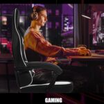 Gaming Chair for Adults and Teens, Ergonomic Leather Video Game Chairs with Footrest, Wide Seat, Reclining Back, Neck & Lumbar Support, Adjustable Swivel Computer Desk Chair, Black/White - Image 9
