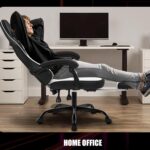 Gaming Chair for Adults and Teens, Ergonomic Leather Video Game Chairs with Footrest, Wide Seat, Reclining Back, Neck & Lumbar Support, Adjustable Swivel Computer Desk Chair, Black/White - Image 10