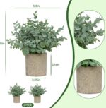 2 Pack Small Fake Plants, Artificial Eucalyptus with Gray Paper Pulp Pots, Small Potted Faux Greenery for Home Decor Indoor, Bathroom, Shelf, Office, Desk, Farmhouse Room Decoration - Image 3