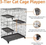 Amazon Basics Large 3-Tier Cat Durable,Pliable Cage Playpen Box Crate Kennel - 35.8"L x 22.4"W x 50.6"H, Black - Image 4