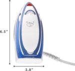 Sunbeam Hot-2-Trot Travel Steam Iron, 800 Watt Dual Voltage 120/240, Compact Size, Portable, Non-Stick Soleplate, Soft Touch Handle, Horizontal or Vertical Use, White and Blue - Image 9