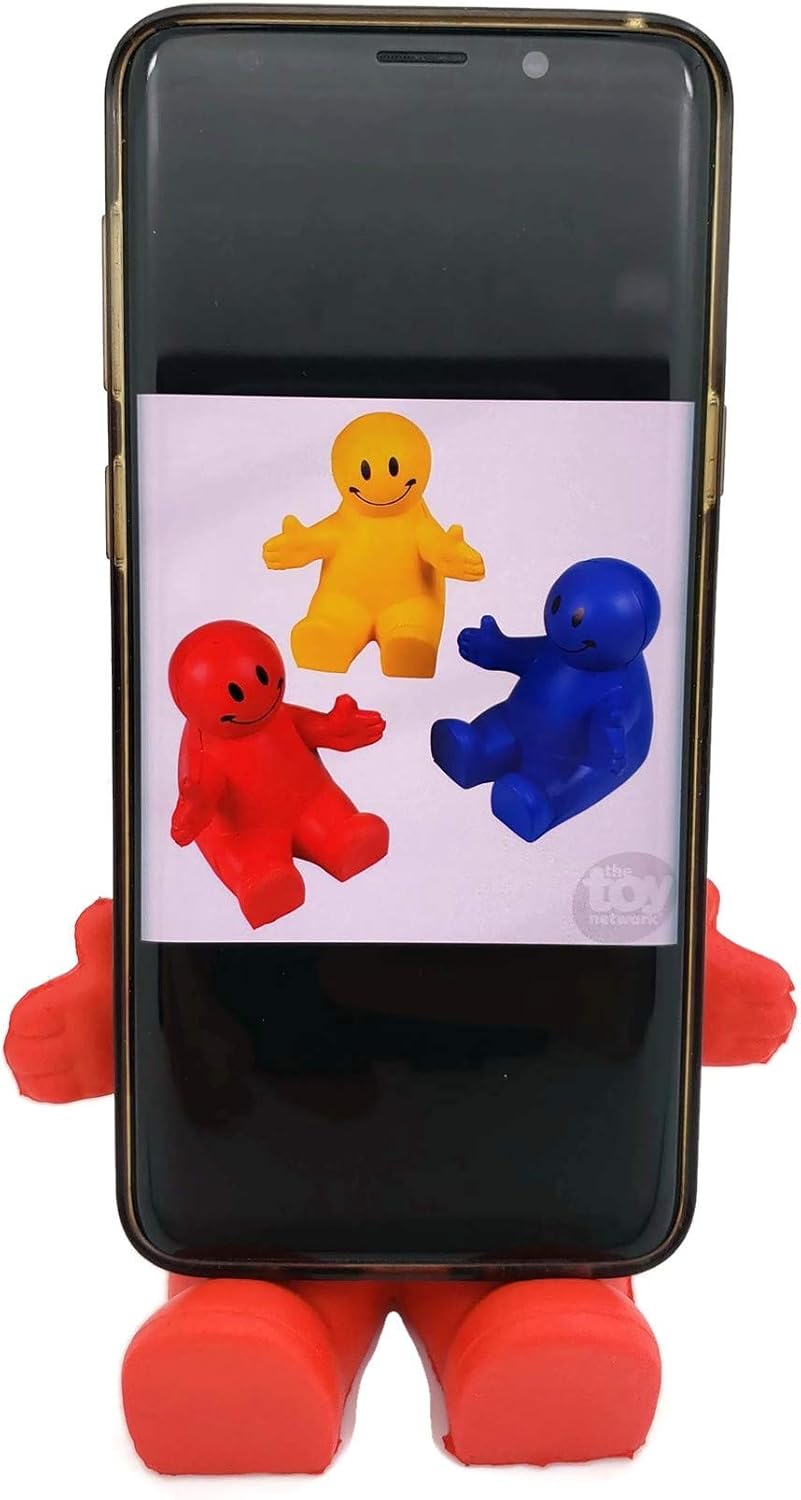 4" Fun Colorful Squeezable Smile Face Guy Phone Holders (3 Pack) Stress Relief Desk Accessories, Flexible Silicone Stand for Smartphones & Tablets, Fun Gifts for Home or Office - Image 6