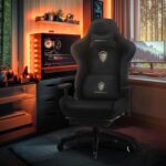 Dowinx Gaming Chair,Breathable Suede Fabric Game Chair with 3D Armrest and PU Wheels,Big and Tall Gaming Chair with Massage Lumbar Support,Ergonomic Computer Chair with Footrest,Black - Image 3