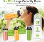 KOIOS Blender for Smoothies,Personal Blender for Shakes and Smoothies with 3 * 22oz To-Go Cups,22000 RPM Smoothie Maker,Detachable 6-leaf Blade Portable Blenders for kitchen,Black - Image 3