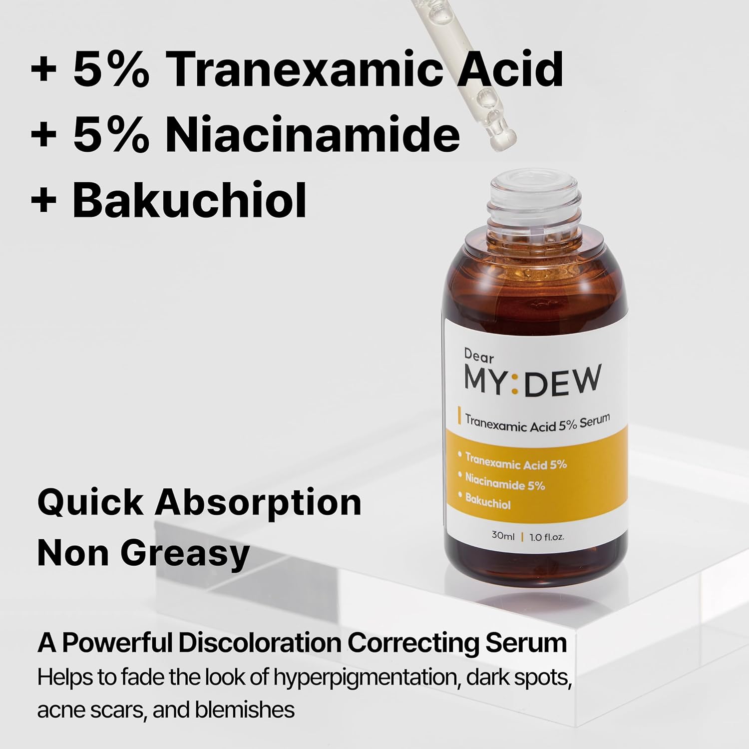 5% Tranexamic Acid Serum with 5% Niacinamide, Bakuchiol, Dark Spot Correcting Serum, Fade Discoloration, Hyperpigmentation, Acne Scars, Sun Spots, Blemish Remover, Korean Skincare,1Fl Oz - Image 3