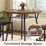 Pamapic Round Dining Table Set for 4, Kitchen Table and Chairs for 4, Dining Room Circle Dinner Pedestal Table, Solid Metal Frame,Space Saving Wood Kitchen & Dining Room Furniture,Walnut - Image 4