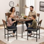 Pamapic Round Dining Table Set for 4, Kitchen Table and Chairs for 4, Dining Room Circle Dinner Pedestal Table, Solid Metal Frame,Space Saving Wood Kitchen & Dining Room Furniture,Walnut - Image 7