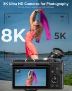 8K Digital Camera, 88MP Cameras for Photography, Vlogging Camera for YouTube with 3" 180° Flip Screen, 18X Zoom UHD Autofocus Video Camara with Lens Hood, 64GB Card - Image 3