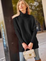 LILLUSORY Women's Turtleneck Oversized Sweaters Long Batwing Sleeve Spilt Hem Tunic Pullover Knit Tops - Image 4