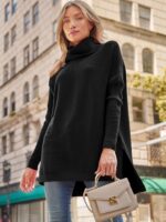 LILLUSORY Women's Turtleneck Oversized Sweaters Long Batwing Sleeve Spilt Hem Tunic Pullover Knit Tops - Image 6