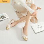 Eydram Ballet Flats Shoes for Women PU Leather Dress Shoes Square Toe Black White Flats for Women Dressy Comfortable for Walking Office Party - Image 7