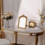 Small Gold Vintage Wall & Tabletop Mirror, 10' x 7', Art Deco Style, Antique Gold Resin Frame - Image 7