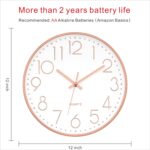 Foxtop Modern Wall Clock 12 Inch Non-Ticking Silent Battery Operated Round Quartz Rose Gold Wall Clock for Office Bedroom Living Room Kitchen Home School Decor - Image 3