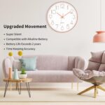 Foxtop Modern Wall Clock 12 Inch Non-Ticking Silent Battery Operated Round Quartz Rose Gold Wall Clock for Office Bedroom Living Room Kitchen Home School Decor - Image 4