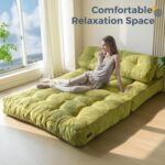 MAXYOYO Folding Sofa Bed, Convertible Sleeper Chair with Pilow Foldable Matress with Back Support, Portable Fold Out Chair Bed for Living Room Bedroom, Green Double - Image 5