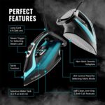 PurSteam SteamTech Elite 1750W Steam Iron, Digital Temp Control & LED Display, Ceramic Soleplate, Adjustable Steam, Self-Clean, Anti-Calc, Anti-Drip, Auto Shut-Off - Image 8