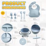 Baby Led Weaning Supplies | 10 Piece Silicone Baby Feeding Set | Baby Toddler Bib Cup Divided Plate and Bowl Self Feeding Spoons Dish Set | Baby Utensils | Toddler Feeding Supplies (Sky) - Image 4