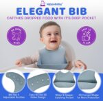 Baby Led Weaning Supplies | 10 Piece Silicone Baby Feeding Set | Baby Toddler Bib Cup Divided Plate and Bowl Self Feeding Spoons Dish Set | Baby Utensils | Toddler Feeding Supplies (Sky) - Image 7