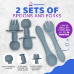 Baby Led Weaning Supplies | 10 Piece Silicone Baby Feeding Set | Baby Toddler Bib Cup Divided Plate and Bowl Self Feeding Spoons Dish Set | Baby Utensils | Toddler Feeding Supplies (Sky) - Image 8