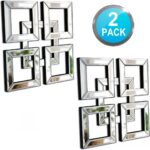 2 Pack Silver Mirrored Square Wall-Mounted Mirrors Modern Glam Accent Decor for Home - Image 3