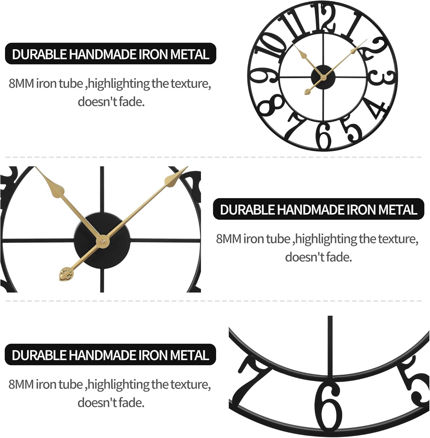 LEIKE Large Wall Clocks,Silent,Non Ticking,Battery Operated Small Vintage Round Modern Metal Wall Clock for Living Room, Bedroom,Kitchen,Farmhouse,Office Decor-13.5 Inch(Black-Arabic Number) - Image 5