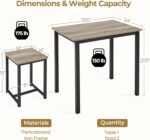 Yaheetech 3 Piece Dining Table Set - Kitchen Table & Chair Sets for 2 - Compact Table w/ 2 Stools & Space Saving Design for Dining Room Living Room Kitchen, Gray - Image 4