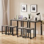 Yaheetech 3 Piece Dining Table Set - Kitchen Table & Chair Sets for 2 - Compact Table w/ 2 Stools & Space Saving Design for Dining Room Living Room Kitchen, Gray - Image 9