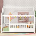 Bellemave Kids Montessori Bed Twin Size, Twin Floor Bed with High Fence, House Beds for Kids, Girls, Boys, Wood Montessori Floor Beds Without Slats(White Twin) - Image 4