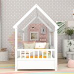 Bellemave Kids Montessori Bed Twin Size, Twin Floor Bed with High Fence, House Beds for Kids, Girls, Boys, Wood Montessori Floor Beds Without Slats(White Twin) - Image 5