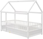 Bellemave Kids Montessori Bed Twin Size, Twin Floor Bed with High Fence, House Beds for Kids, Girls, Boys, Wood Montessori Floor Beds Without Slats(White Twin) - Image 8