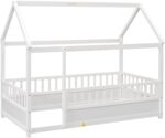 Bellemave Kids Montessori Bed Twin Size, Twin Floor Bed with High Fence, House Beds for Kids, Girls, Boys, Wood Montessori Floor Beds Without Slats(White Twin) - Image 9