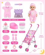 GAGAKU Baby Doll Stroller Playset with 12-inch Doll & Accessories, Foldable Lightweight Toy Stroller for Toddler Girls Kids Ages 1-6, 12" Baby Doll and Accessories Included - Image 3