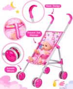 GAGAKU Baby Doll Stroller Playset with 12-inch Doll & Accessories, Foldable Lightweight Toy Stroller for Toddler Girls Kids Ages 1-6, 12" Baby Doll and Accessories Included - Image 4
