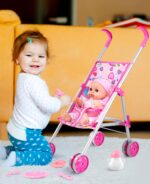 GAGAKU Baby Doll Stroller Playset with 12-inch Doll & Accessories, Foldable Lightweight Toy Stroller for Toddler Girls Kids Ages 1-6, 12" Baby Doll and Accessories Included - Image 7