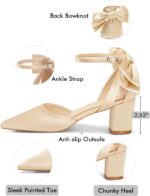 Coutgo Womens Chunky Heels Low Heel Ankle Strap D'Orsay Pumps Closed Pointed Toe Wedding Bridal Shoes - Image 6