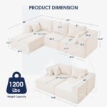 KINGYES 107'' Modular Sectional Sofa, L Shaped Cloud Couch for Living Room, Modern Boneless Sofa with Chaise for Bedroom, Beige - Image 4