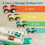 TOP Bright Toddler Wooden Race Track Car Ramp Toys for 1 2 Year Old Baby Motor Skills Race Tracks Car Ramp Vehicle Playsets with 4 Mini Cars and 1 Car Garage - Image 6
