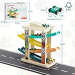 TOP Bright Toddler Wooden Race Track Car Ramp Toys for 1 2 Year Old Baby Motor Skills Race Tracks Car Ramp Vehicle Playsets with 4 Mini Cars and 1 Car Garage - Image 10