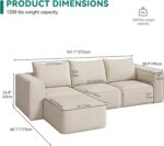 YITAHOME 107 Inch Cloud Modular Sofa with L-Shape Chaise, Deep Seat & 3 Pillows, Corduroy Couch for Living Room Bedroom, No Assembly Needed, Milky White - Image 3