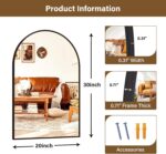 20"x30" Black Arched Bathroom Mirror - Wall Mirror for Bathroom, Metal Frame Vanity Mirror, Dresser Mirror, Arch Decorative Mirrors for Living Room, Bedroom, Entryway, Mantle - Image 5