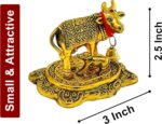 NOBILITY Pooja Items Diwali Gift Golden Small Kamdhenu Cow and Calf with Blue Box Metal Statue Decorative Item Showpiece for Home Office Decoration Wedding Return Gifts - Image 6