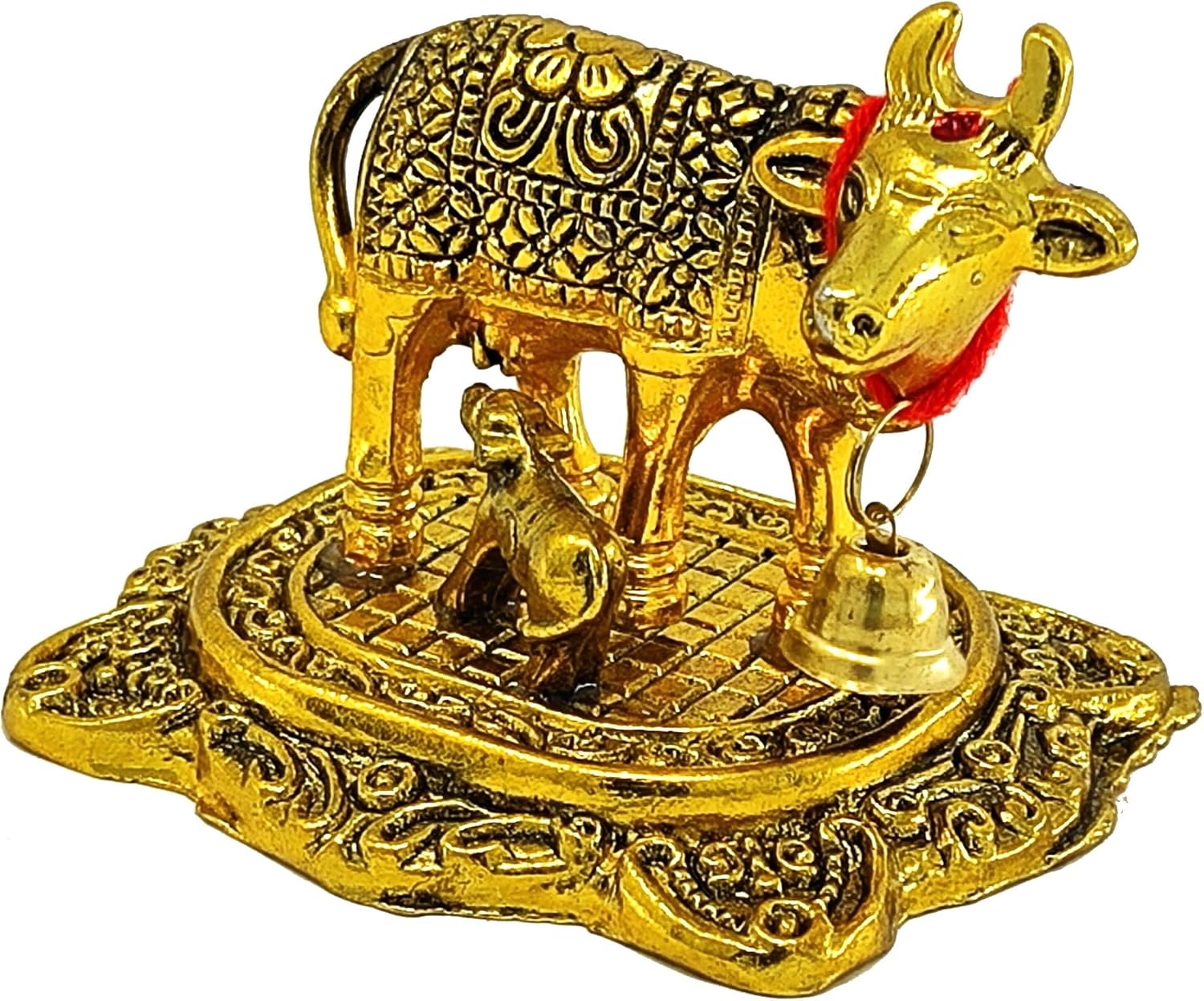 NOBILITY Pooja Items Diwali Gift Golden Small Kamdhenu Cow and Calf with Blue Box Metal Statue Decorative Item Showpiece for Home Office Decoration Wedding Return Gifts - Image 8