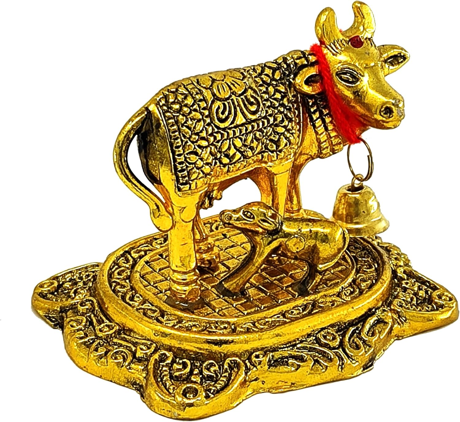 NOBILITY Pooja Items Diwali Gift Golden Small Kamdhenu Cow and Calf with Blue Box Metal Statue Decorative Item Showpiece for Home Office Decoration Wedding Return Gifts - Image 9