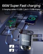 DreamBee Retractable Car Charger,66W 4 in 1 Super Fast Charge Car Phone Charger,Gifts for Men Women Car Truck Accessories for iPhone 17/16/15/14/13 Pro Max XR,iPad,Samsung,Pixel - Image 4