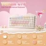 YUNZII C75 Wireless Mechanical Keyboard,75% Layout, Hot-Swappable NKRO,BT5.0/2.4G/USB-C Mode,Dye-Sub PBT MOA Keycaps,RGB Gasket Mount,Cute Cake Design for Mac/Win/Gaming (Beige, Candy Switch) - Image 3