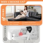 Wakefit Sectional Sofa Couch, Modern 4-Seaters Living Room Furniture Sets with Chaise Lounge, Ottoman & 2 Pillows | L Shape Couch | Cup Holder | Faux PU Leather, Black - Image 8