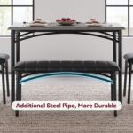 GarveeHome Dining Table Set for 4, Kitchen Table with Upholstered Chairs and Bench, Wood Rectangular Dining Table and Chairs Set for Small Space, Apartment, Dinner, Rustic Gray - Image 3